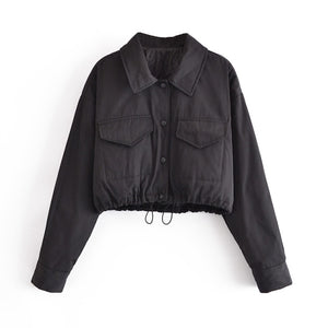 TANGADA Women Black Oversized Crop Padded Overcoat