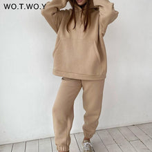 Load image into Gallery viewer, WOTWOY Women Fleece Hooded Sweatshirt and Pants Two Pieces Set