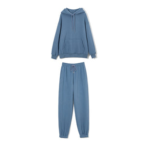 WOTWOY Women Fleece Hooded Sweatshirt and Pants Two Pieces Set