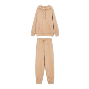 WOTWOY Women Fleece Hooded Sweatshirt and Pants Two Pieces Set