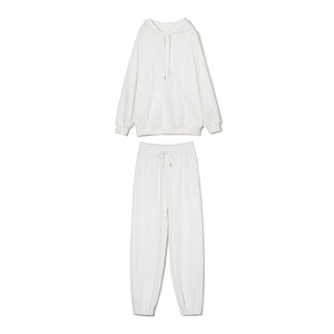 WOTWOY Women Fleece Hooded Sweatshirt and Pants Two Pieces Set