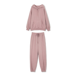 WOTWOY Women Fleece Hooded Sweatshirt and Pants Two Pieces Set