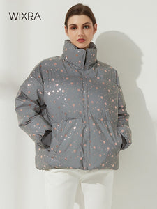 WIXRA Women Loose Snow Print Bomber Coat