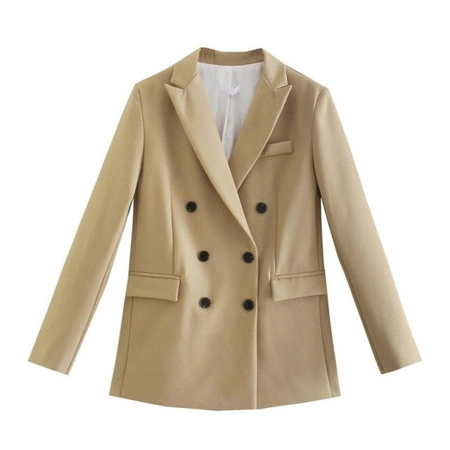 WIXRA Women Casual Double Breasted Vintage Blazer Coat + Pants Set