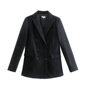 WIXRA Women Casual Double Breasted Vintage Blazer Coat + Pants Set