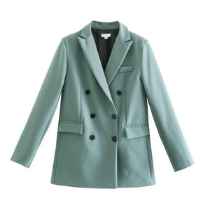 WIXRA Women Casual Double Breasted Vintage Blazer Coat + Pants Set
