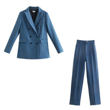Load image into Gallery viewer, WIXRA Women Casual Double Breasted Vintage Blazer Coat + Pants Set