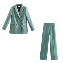 Load image into Gallery viewer, WIXRA Women Casual Double Breasted Vintage Blazer Coat + Pants Set