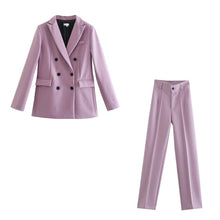 Load image into Gallery viewer, WIXRA Women Casual Double Breasted Vintage Blazer Coat + Pants Set