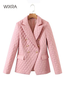 WIXRA Women Quilted Cotton Pink Blazer Coat