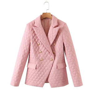 WIXRA Women Quilted Cotton Pink Blazer Coat