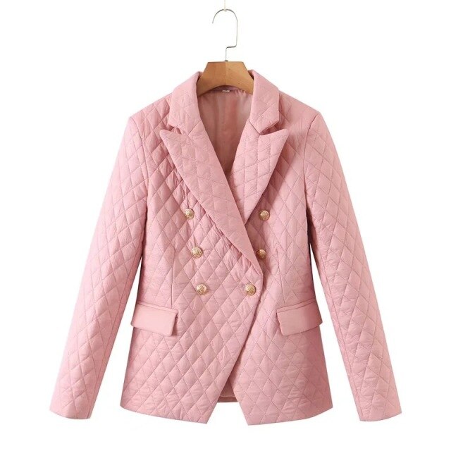 WIXRA Women Quilted Cotton Pink Blazer Coat