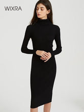 Load image into Gallery viewer, WIXRA Women Knitted Long Knee-Length Turtleneck Dress