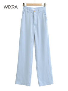 WIXRA Women High Waist Button Zipper Wide Leg Pants