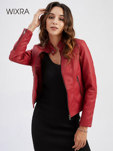 WIXRA Women Faux Leather Slim Fit Jacket