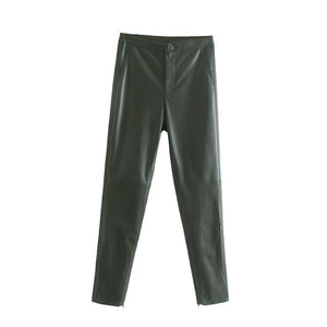 WIXRA Women Faux Leather High Waist Slim Pants