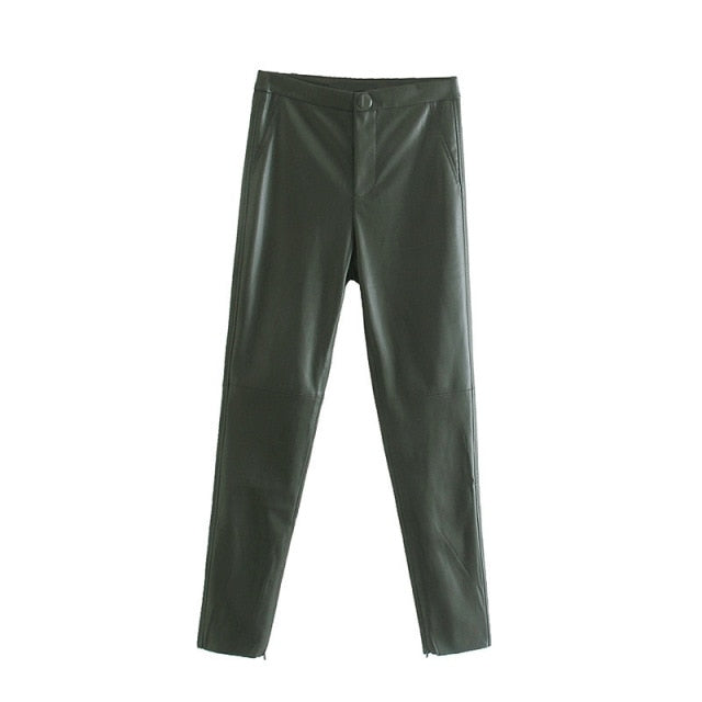 WIXRA Women Faux Leather High Waist Slim Pants