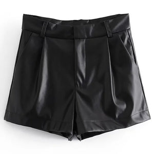 AACHOAE Women PU Faux Leather High Waist Shorts
