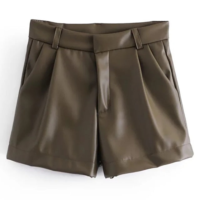 AACHOAE Women PU Faux Leather High Waist Shorts
