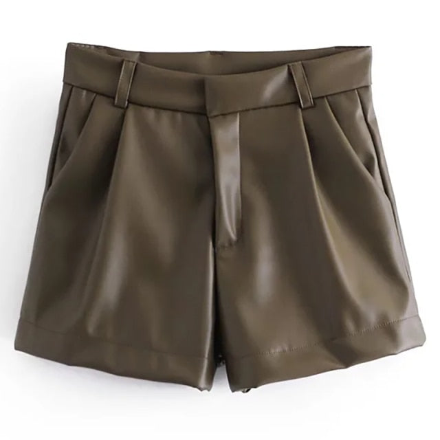 AACHOAE Women PU Faux Leather High Waist Shorts