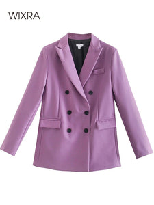 WIXRA Women Casual Double Breasted Vintage Blazer Coat + Pants Set