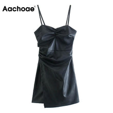 Load image into Gallery viewer, AACHOAE Women PU Faux Leather Mini Dress