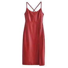 Load image into Gallery viewer, AACHOAE Women Red Pu Faux Leather Dress