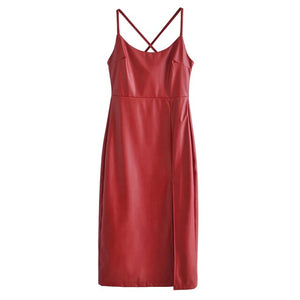 AACHOAE Women Red Pu Faux Leather Dress