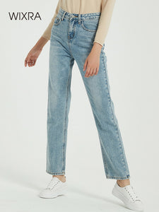 WIXRA Women High Waist Pockets Straight Classic Denim Jeans