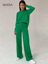 Load image into Gallery viewer, WIXRA Women 2 Piece Set O-Neck Pullover Sweater + Elastic High Waist Drawstring Wide-Leg Pants