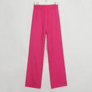 WIXRA Women 2 Piece Set O-Neck Pullover Sweater + Elastic High Waist Drawstring Wide-Leg Pants