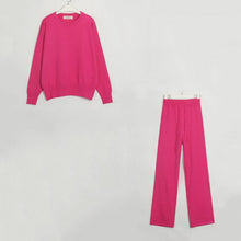 Load image into Gallery viewer, WIXRA Women 2 Piece Set O-Neck Pullover Sweater + Elastic High Waist Drawstring Wide-Leg Pants