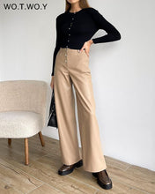 Load image into Gallery viewer, WOTWOY Women High Waisted Loose Leather Pants