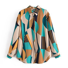 Load image into Gallery viewer, TANGADA Women Geometry Print Long Sleeve Blouse