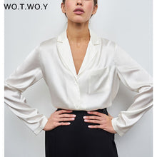Load image into Gallery viewer, WOTWOY Women Satin Silk Long Sleeve Shirt