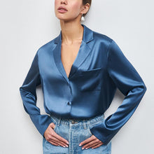 Load image into Gallery viewer, WOTWOY Women Satin Silk Long Sleeve Shirt
