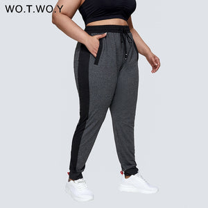 WOTWOY Women Drawstring High Waist Plus Size Pencil Pants