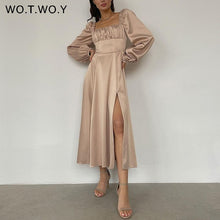 Load image into Gallery viewer, WOTWOY Women Elegant High Waisted Split Satin Dress
