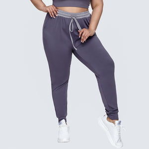 WOTWOY Women High Waist Drawstring Plus Size Fitness Pants