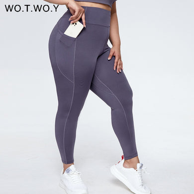 WOTWOY Women High Elastic Plus Size Seamless Legging with Pockets
