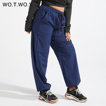 Load image into Gallery viewer, WOTWOY Women Royal Blue Straight Loose Plus Size Pants