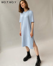 Load image into Gallery viewer, WOTWOY Women Loose Straight Casual Mid Calf Dress