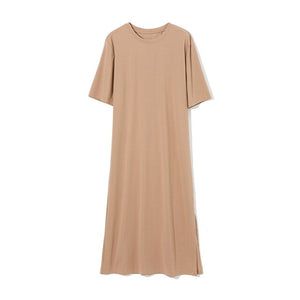 WOTWOY Women Loose Straight Casual Mid Calf Dress
