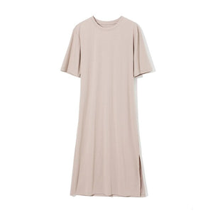 WOTWOY Women Loose Straight Casual Mid Calf Dress
