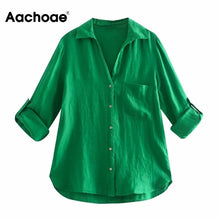 Load image into Gallery viewer, AACHOAE Women Long Sleeve Turn Down Collar Candy Color Shirt