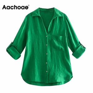 AACHOAE Women Long Sleeve Turn Down Collar Candy Color Shirt