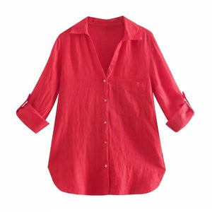 AACHOAE Women Long Sleeve Turn Down Collar Candy Color Shirt