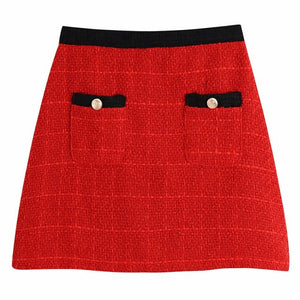 AACHOAE Women 2 Piece Set Tweed Double Breasted Blazer And High Waist Pocket Mini Skirts