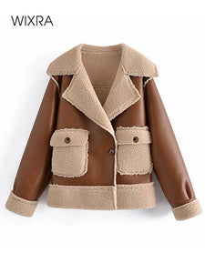 WIXRA Women Faux Leather Single Breasted Coat