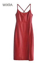 Load image into Gallery viewer, WIXRA Women Faux Leather Back Cross Sleeveless Slim Dress